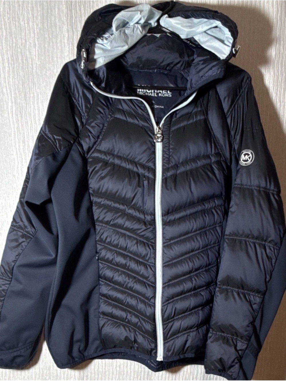 Michael Kors Kids Black Quilted Hooded Puffer Jacket with Silver Trim